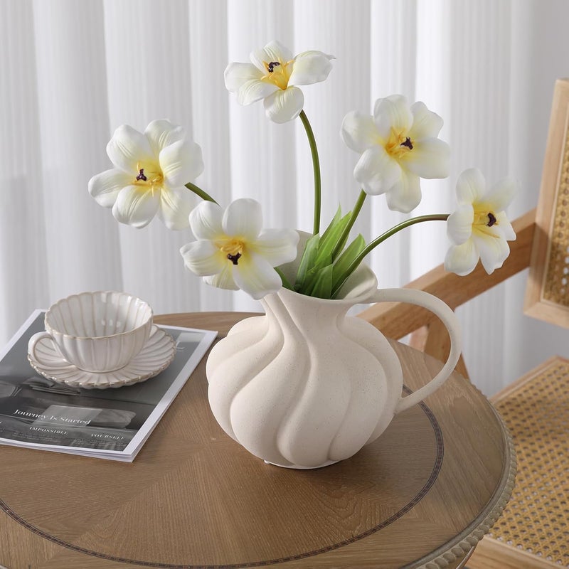 Zormon White Ceramic Pumpkin Vase with Ruffled Design, Elegant Autumn Centerpiece for Fall Home Decor, Halloween, Thanksgiving, Harvest, and Seasonal Table Display - Image 5